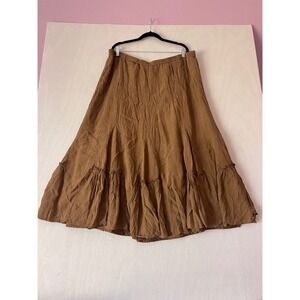 Coldwater Creek Tobacco Brwn Textured Tiered Boho Midi Skirt Elastic Waist Sz 2x